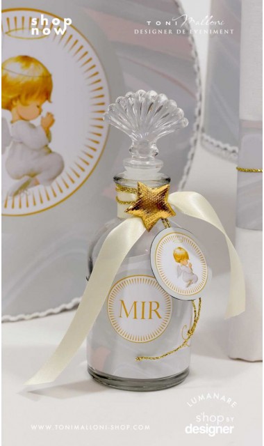 Trusou de botez cu ingeri si broderie personalizata aurie si pattern marble crem mint 1